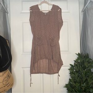 Monoreno Linen Blend Cap Sleeve Tunic Top Size Small Pockets High Low Hem